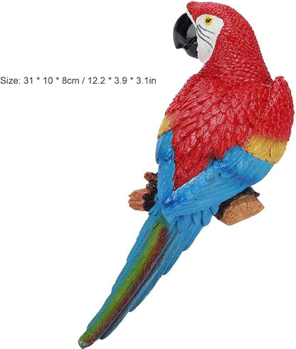 Parrot Decor Decorations for Outside Patio, Large Realistic Parrot Statues for Pool Deck Garden Yard Lawn, Lifelike Bird Sculpture Tropical Animal Figurines for Tree Wall Decor(Red)