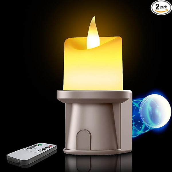 Flameless Candles Night Light with Flickering Flame, Battery Operated LED Night Light, Magnetic Attachment for Easy Placement, Realistic Candlelight for Home, Bathroom, Window Decor (Taupe, 1 Pack)