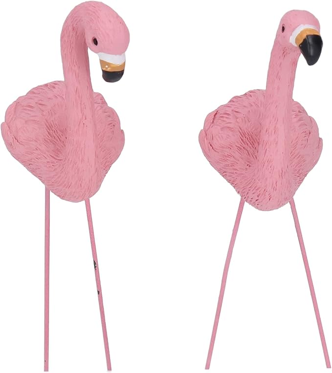 4 Pcs Pink Flamingo Garden Statues, Fine Detailed Resin Flamingo Yard Decor with Iron Feet for Lawn Patio Decorations