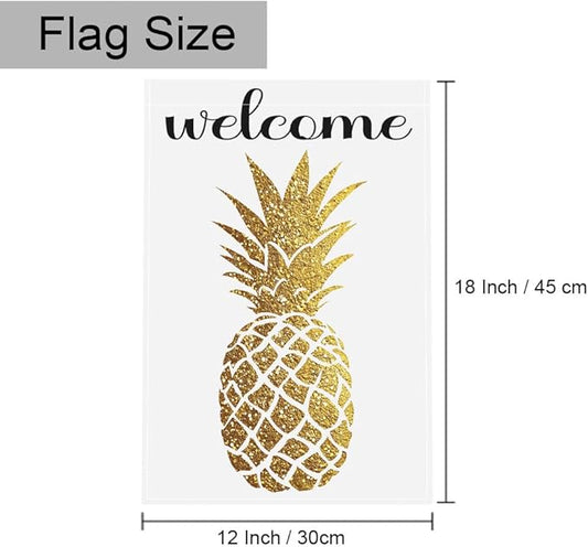 Gkyygk Welcome Gold Pineapple Garden Flag 12x18 Inch Double Sided Small Burlap Banners Yard House Seasonal Farmhouse Home Decor for Men Women
