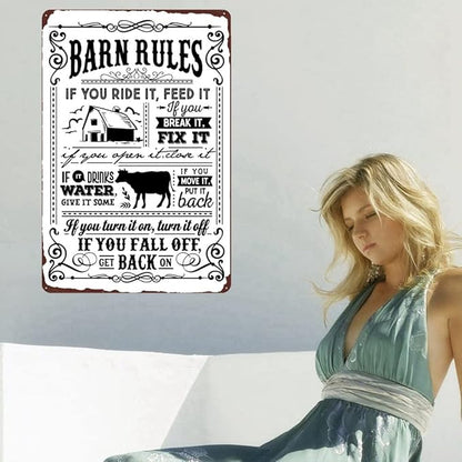 Barn Rules Metal Sign - If You Ride It，Feed It - Cow Vintage Tin Sign for Barn Farm Yard Wall Decor 12x8 Inch