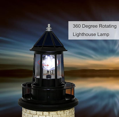 LED Solar Powered Lighthouse, 360 Degree Rotating Lighthouse Lamp, IP66 Waterproof LED Solar Lights Towers Statue for Outdoor Garden Pathway Patio(Red)