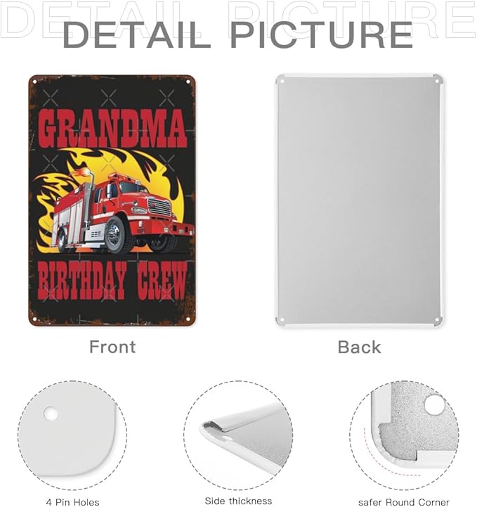 patio wall decor Grandma Birthday Crew Fires metal sign Farm Fence Rustic Wall Decor for Home,Yard,Office,Garage,Farmhouse,Kitchen,or Man Cave 8X12inch