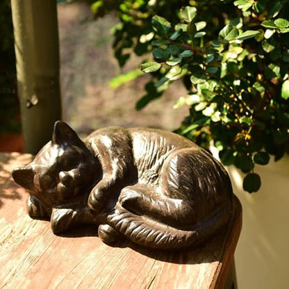 Cast Iron Sleeping Cat Statue Figurine Animal Decor,Heavy Duty Decoration Ornaments for Home Garden,Black
