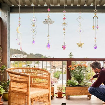 6pcs Crystal Suncatcher, Sun Catcher Hanging for Windows, Spiritual, Rainbow Maker, Crystal Indoor Garden Home Decor,Gemstone Prism（Set 1）