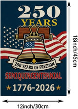 ZXvZYT 250 Years of Freedom America Garden Flag,Semiquincentennial,USA 250th Anniversary Patriotic Clock Design Flags Banner Double Sided Flax Outdoor Yard Decorative(12"x 18")