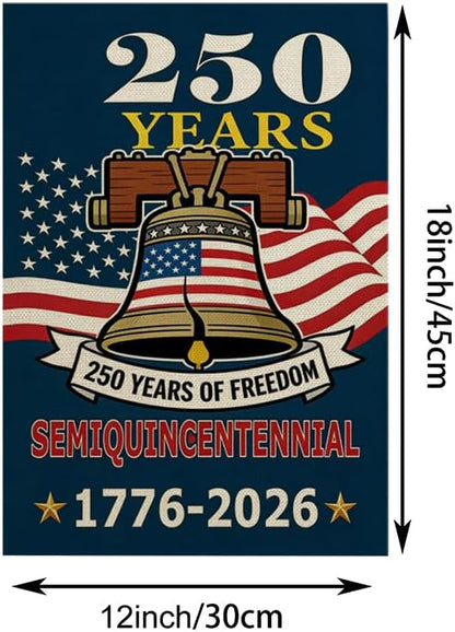 ZXvZYT 250 Years of Freedom America Garden Flag,Semiquincentennial,USA 250th Anniversary Patriotic Clock Design Flags Banner Double Sided Flax Outdoor Yard Decorative(12"x 18")