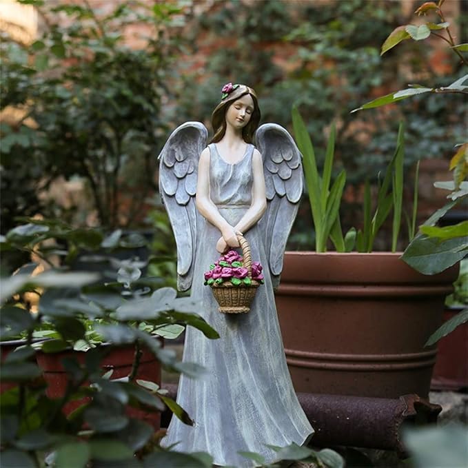 Outdoor Statue Garden Sculpture Angel Flower Fairy Sculpture, Garden Decoration Outdoor Garden Decoration Resin Angel Sculpture Garden
