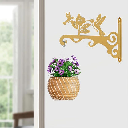 Elegant Bird Pattern Wall Hooks - 10/12/14 Inch Metal Plant Hangers for Indoor & Outdoor - Rust-Resistant Bracket for Plants, Feeders, Chimes, Lanterns (4, Gold, 10 inch)