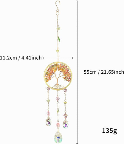 Crystal Tree of Life Dream Catchers Crystal Suncatcher with Crystal Prisms Hanging Suncatcher for Window Garden Patio Balcony Bedroom Crystal Gift for Girls Boys Audlts