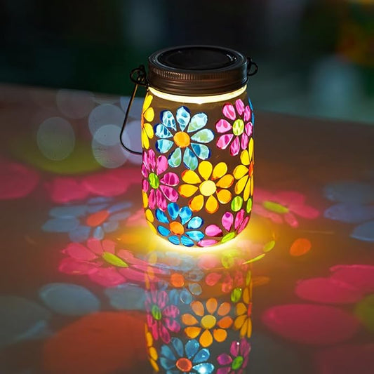 Stargarden Mosaic Solar Lantern ,Mosaic Lights ,Outdoor Hanging Jar Lights ,Waterproof Solar Lamps for Tree, Garden, Patio, Yard, Outdoor(Flower)