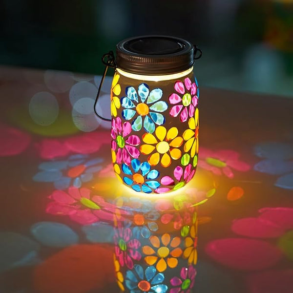 Stargarden Mosaic Solar Lantern ,Mosaic Lights ,Outdoor Hanging Jar Lights ,Waterproof Solar Lamps for Tree, Garden, Patio, Yard, Outdoor(Flower)