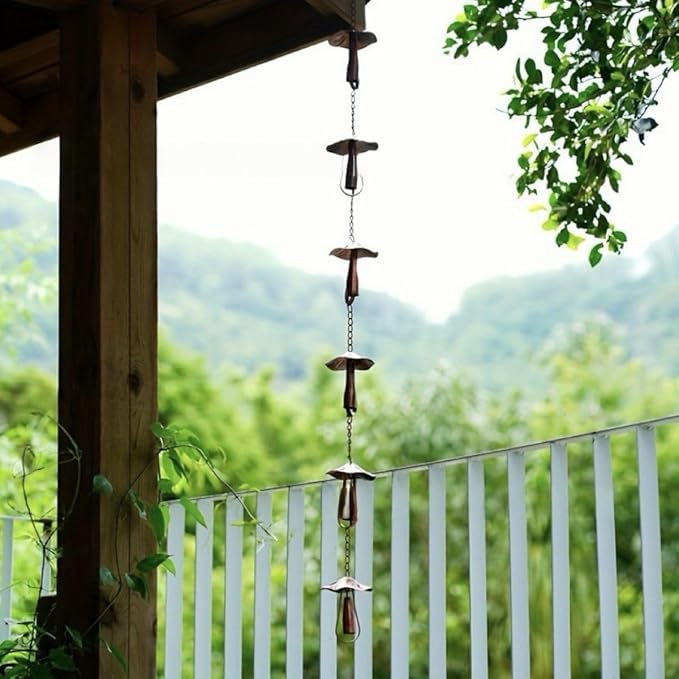 Rain Chain Home Decor, Outdoor 3.54 FT Rain Catcher Chain for Gutter Downspouts Divert for Roof Porch Lawn Gazebos Garden Drainage Eaves Decor (Pinecone) (Mushroom)