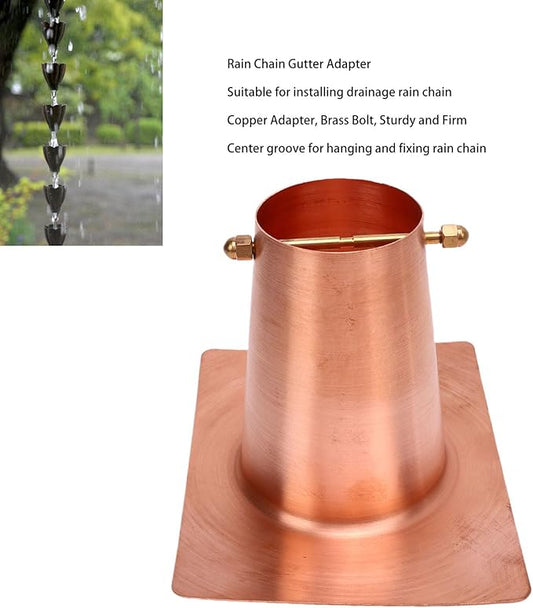 Luocute Rain Chains, 5.1 x 3.7in Pure Copper Gutter Adaptor with Brass Bolts for Rain Chain Installation, Drainage Gutter Pipe Adapter for Downspout Installation