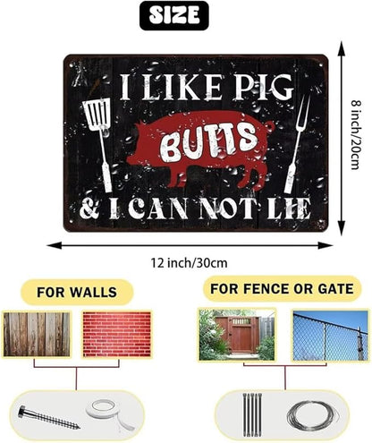 Generic I Like Pig Butts and I Can Not Lie Metal Tin Sign Vintage Grill Metal Sign Backyard Grilling BBQ Decor for Porch Deck Outdoor Patio Bar Decor 8x12 Inch