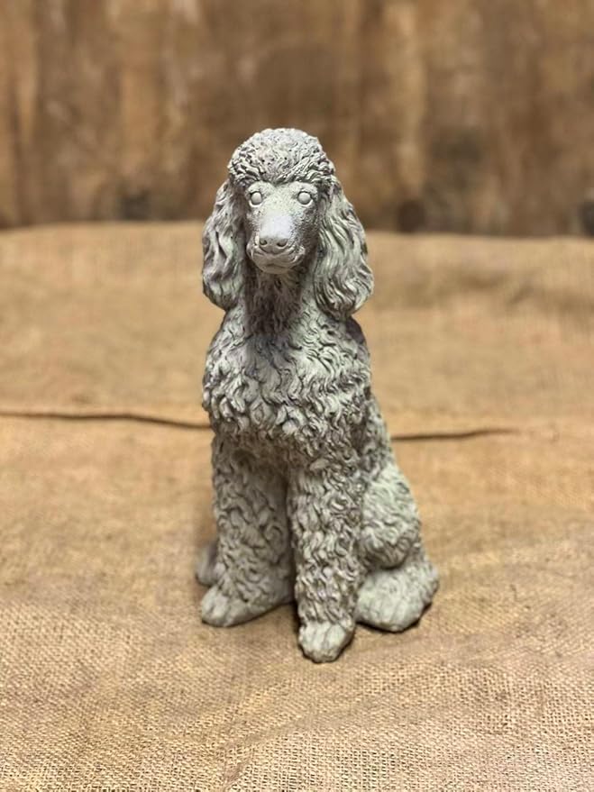 Stone Sitting Poodle Statue Concrete Resting Poodle Dog Figurine Porch Dog Memorial Sculpture