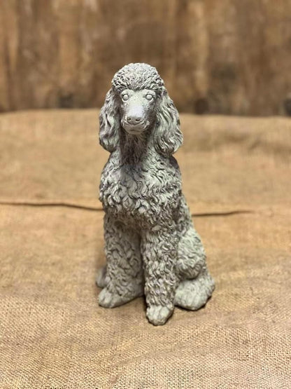 Stone Sitting Poodle Statue Concrete Resting Poodle Dog Figurine Porch Dog Memorial Sculpture