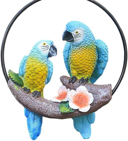 Mini Garden Statues Hanging Iron Ring Parrots, Resin Parrot Hanging Statue, Hanging Birds Figurine for Pathways Yard Patio Office Home Indoor Outdoor Tree Decorations (B-3)