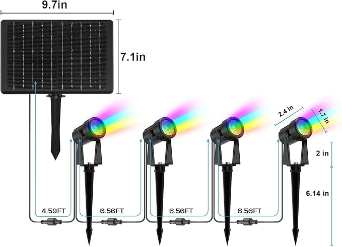 ZYAN Solar Color Changing RGB Spotlights with Remote, Separate Monocrystalline Panels & USB-C Powered, Auto On Off, Outdoor IP65 Waterproof for Patio Yard Path (16 Pack)