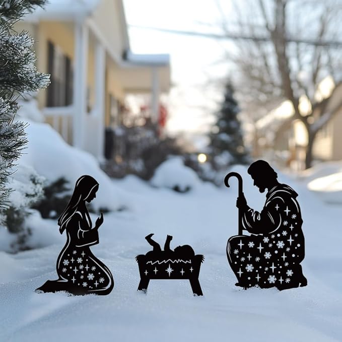 Metal Nativity Scene Outdoor Christmas Decorations, 17” Nativity Silhouette Outdoor Nativity Scene Set, Weather Resistant Outside Nativity Scene Outdoor Yard Stakes for Yard Lawn Garden Pathway