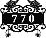 Personalized Gothic House Number metal Signs,Custom Address Number Metal Wall Art Decor,Black Plaques Outdoor wall Decorative Signage,Shed(8-30 Inches) (Rose A)