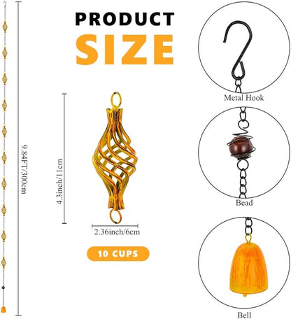 dreamysoul 9.8 FT Rain Chain, Iron Rain Chain for Gutters, Bird Cage Decorative Rain Chains for Downspouts Adjustable Length