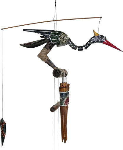 Cohasset Gift & Garden Abby Bobbing Head Bird Bamboo Wind Chime - Unique Outdoor Bird and Rooster Decor, Medium to Large Sized for Outside Spaces, Hand Painted Spotted Design - Rustic Wind Chimes with