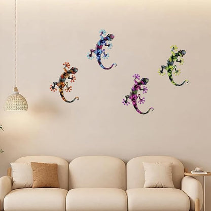 4 Pcs Metal Gecko Wall Art Outdoor Decor Metal Lizards Wall Decor Lizard 8.7 * 11.8 Inch Suitable for Hanging in Yard Garden Patio Fence Home, Idea Gifts for Mom Father Friends