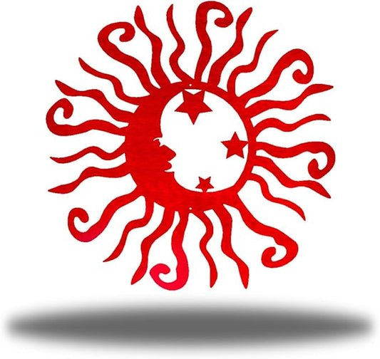 Riverside Designs Wacky Solar Moon Metal Wall Art Steel Outdoor Decor | Heavy-Duty and Waterproof | Made in USA (Red, 12" L x 12" W)
