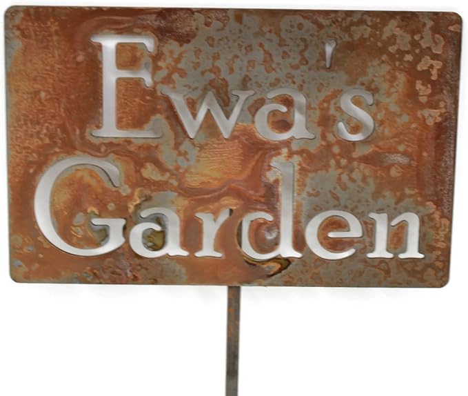 Classic Metal Garden Markers Clearance Items 20 to 33 Inches Tall (Ewa's Garden 21", Naturally Rusted)