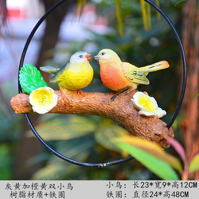 Mini Garden Statues Hanging Iron Ring Parrots, Resin Parrot Hanging Statue, Hanging Birds Figurine for Pathways Yard Patio Office Home Indoor Outdoor Tree Decorations (F-2)