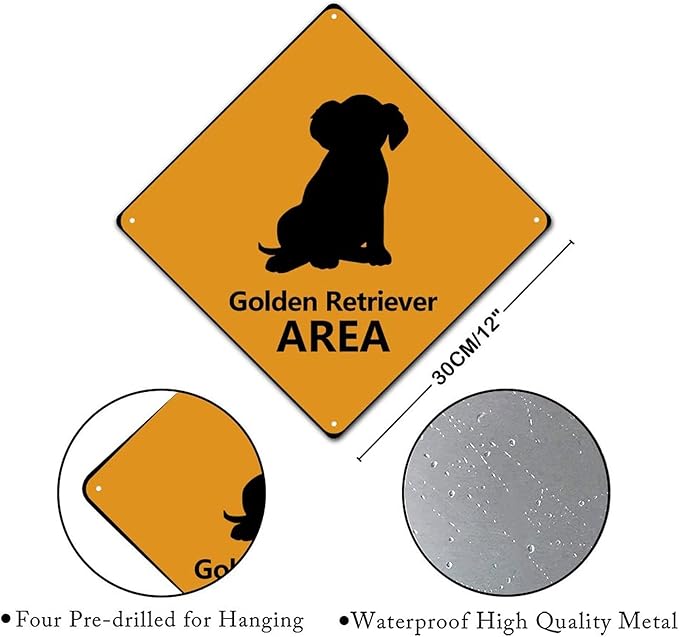 Caution Golden Retriever Crossing XING Tin Sign Golden Retriever Dog Area Warning Street Sign Golden Retriever Novelty Road Sign for Outdoor Home Driveway Garden Yard Park 12x12in