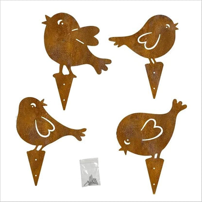 Rusty Birds Decoratio Metal Bird Art Silhouettes Courtyard Garden Déco rand Courtyard Garden Rustic Outdoor Décor Backyard Fence Décor 4Piece Metallic Rust-Colored