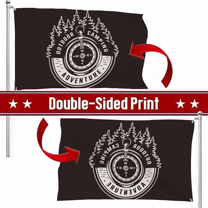 Swono Adventure Compass Tree Black Flag 3x5 Ft Outdoor Camping Vintage Big Flag Indoor Office with Brass Grommets
