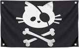 3x5 Feet Pirate Cat Skull and Crossbone Home Polyester Flags with 4 Brass Grommets - Decorative Home Fall Single Sided Flags for Infoor or Outdoor - Garden Yard Porch Patio Banner for Decor