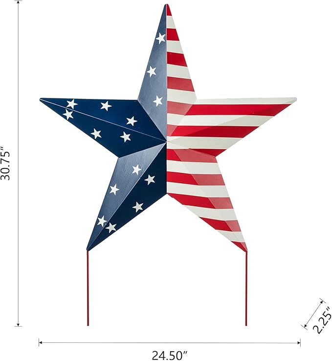 Glitzhome 30.75" H Metal Star Patriotic Garden Yard Stake, 4th of July American Holiday Wall Decor for Home Yard Front Door National Day Decoration