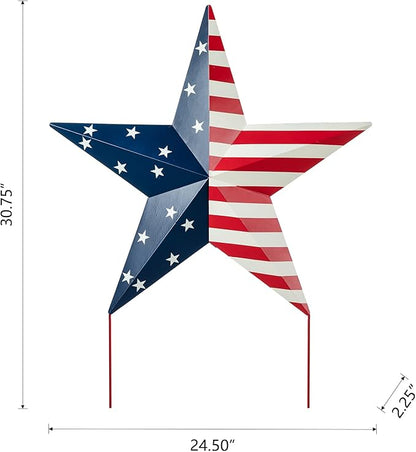Glitzhome 30.75" H Metal Star Patriotic Garden Yard Stake, 4th of July American Holiday Wall Decor for Home Yard Front Door National Day Decoration