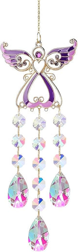 Crystal Sun Catcher, Angle Design Garden Hanging Rainbow Maker Ornament, Decorative Hanging Prism for Windows, Outdoors, Patio, Wedding, Party Decor (Purple)