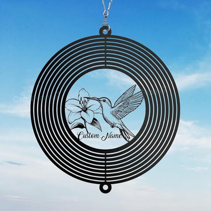 Personalized Hummingbird Metal Wind Spinner, Custom Outdoor Ornament for Yard Display, Kinetic Bird Sculpture, Nature Gift (Hummingbird Garden Wind Spinner)