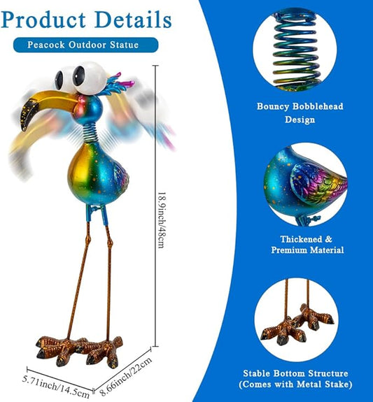18.9" Metal Peacock Garden Statue - Weather-Resistant Outdoor Bird Figurine, Yard Art Decor for Lawns and Patios, Unique Gift for Gardening Enthusiasts