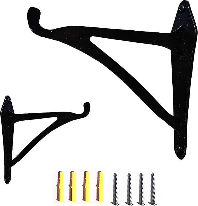 2 Pcs 6-Inch Iron Brackets Wall Hanging Planters, Iron Hangers for Outdoor Birds Feeders, Laterns, Solar Light Decorative Brackets (Screws Included, Black)
