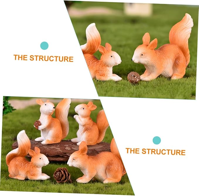 Yardwe 32 Pcs Little Squirrel Ornament Micro Ornaments Squirrel Shape Decor Miniature Squirrel Ornament Fairy Garden Adornment Squirrel Figures Mini Bunny Toys Kid Toys Statue Plant Resin