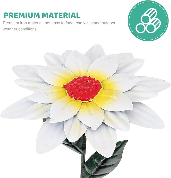 Abaodam Iron Outdoor Flower Garden Stake Lawn Ornament White Iron Art Floral Pathway Stake Decorative Garden Supply for Patio and Lawn Outdoor Décor