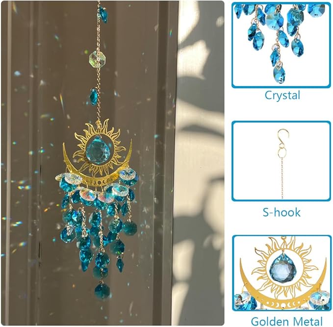 Crystal Suncatcher, Suncatchers for Windows Hanging, Sun Catchers Indoor Window, Unique Crystal Wind Chimes for Indoor & Outdoor Decoration, Gift for Sutffers Home Decor (Blue)