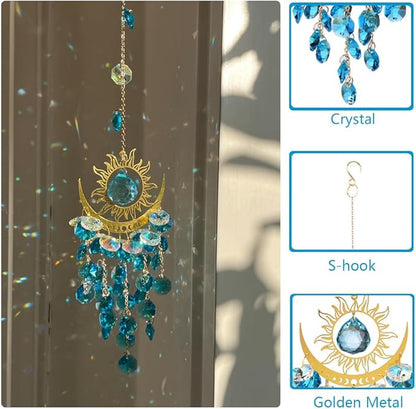 Crystal Suncatcher, Suncatchers for Windows Hanging, Sun Catchers Indoor Window, Unique Crystal Wind Chimes for Indoor & Outdoor Decoration, Gift for Sutffers Home Decor (Blue)