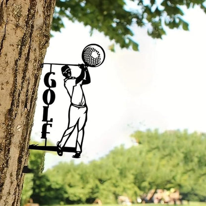 Metal Garden Sport Art Home Yard Patio Golf Tree on Branch Steel Silhouette Statue Stake Christmas Decoration, Black