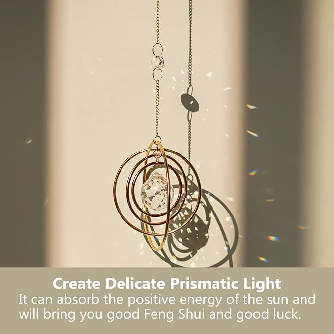Suncatcher Crystal Galaxy, Window Hanging Rainbow Sun Catcher, Glass Ball Prism Sun Catcher with 4 Brass Circles