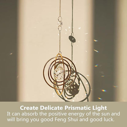 Suncatcher Crystal Galaxy, Window Hanging Rainbow Sun Catcher, Glass Ball Prism Sun Catcher with 4 Brass Circles