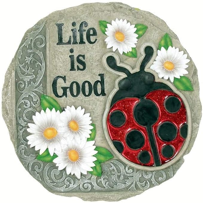 Spoontiques - Garden Décor -Life is Good Ladybug Stepping Stone - Decorative Stone for Garden