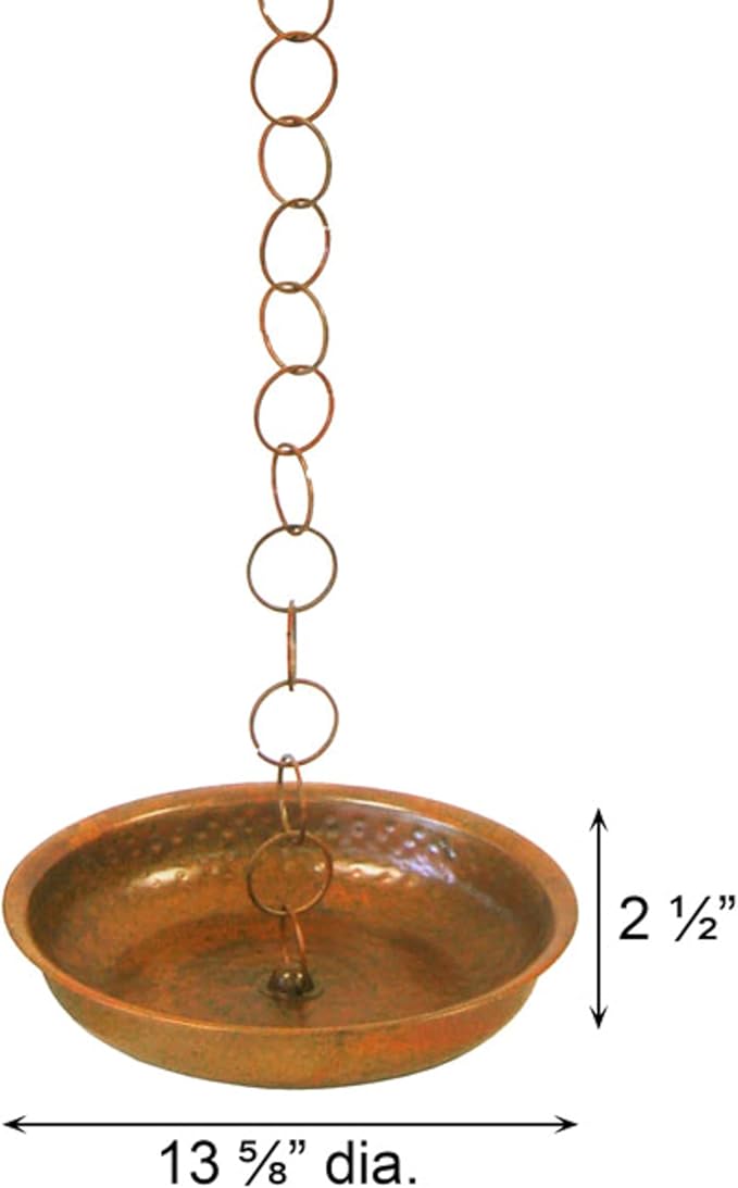 BestNest Ancient Graffiti Lily Rain Chain with Receptacle – Decorative Downspout Replacement with Flamed Copper Finish for Gutters & Garden Drainage